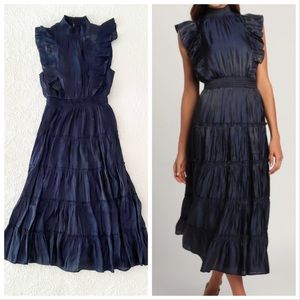 NWOT Lulus Take a Glance Navy Blue Tiered Mock Neck Midi Dress Large